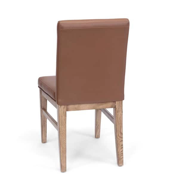 Brown Leatherette with Wooden Base Dining Chairs -