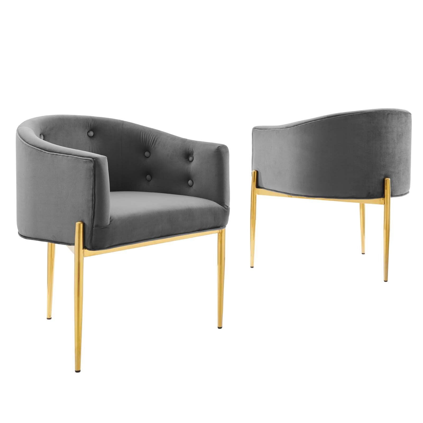 Button Tufted Back in Velvet Armchair -
