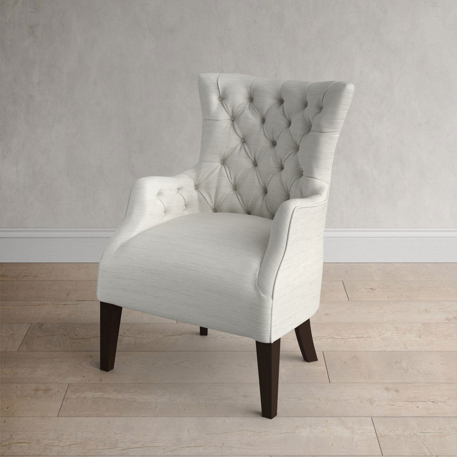 Button Tufted Wing Chair In Ivory -