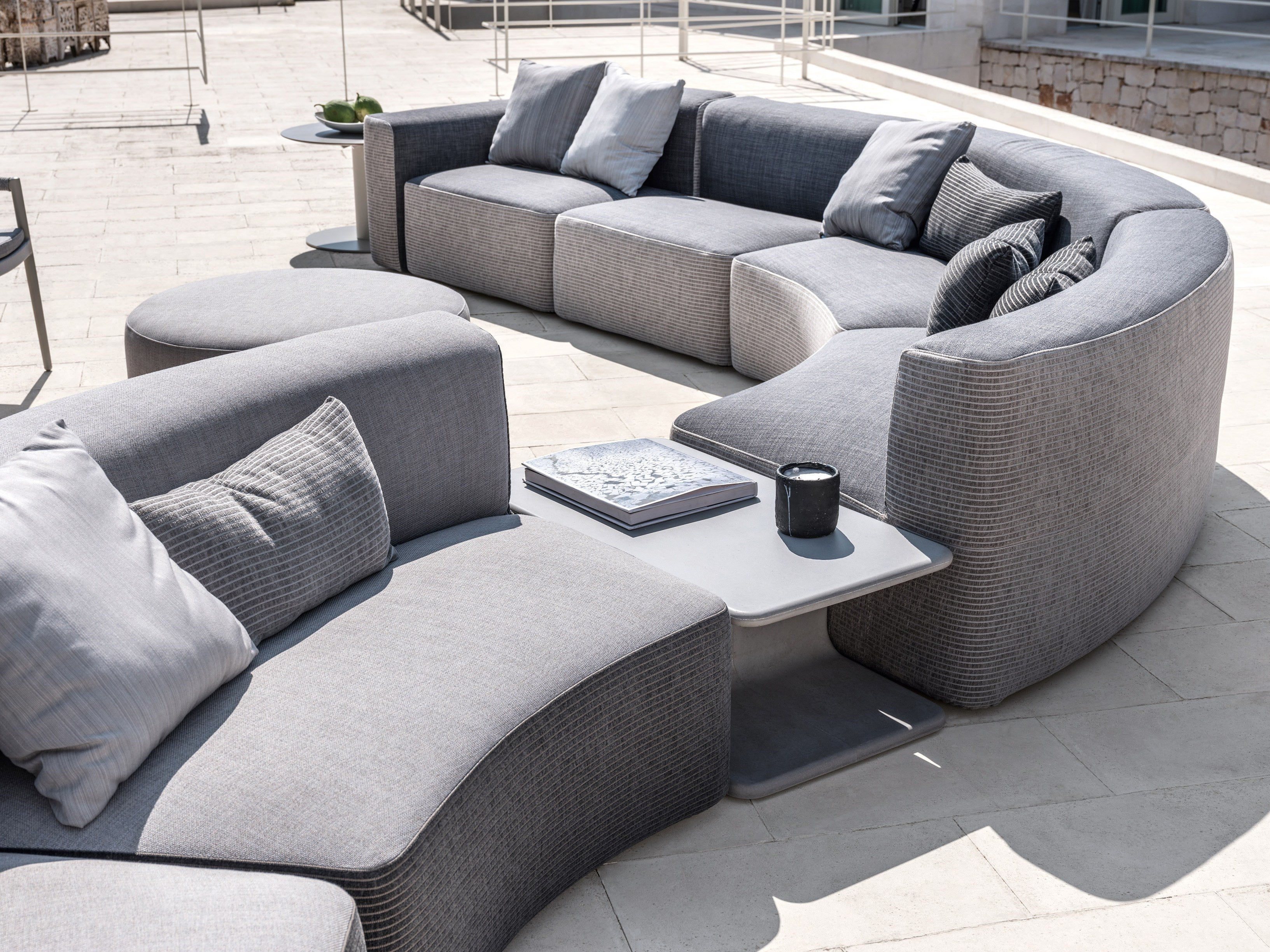 Belt Modular Curved Sectional Sofa, Outdoor Lounge Seating, Premium Fabric Modular Sofa for Modern Office Terraces, Lobbies