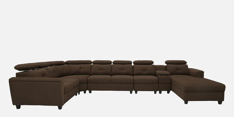 C Shape Fabric Corner Sofa with Solid Wood Frame in Chestnut Brown Color -