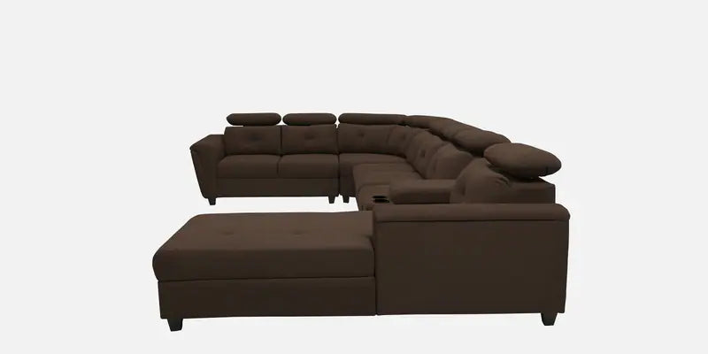 C Shape Fabric Corner Sofa with Solid Wood Frame in Chestnut Brown Color -