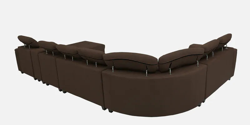 C Shape Fabric Corner Sofa with Solid Wood Frame in Chestnut Brown Color -
