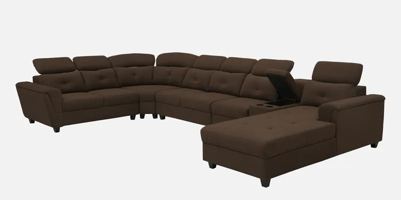 C Shape Fabric Corner Sofa with Solid Wood Frame in Chestnut Brown Color -