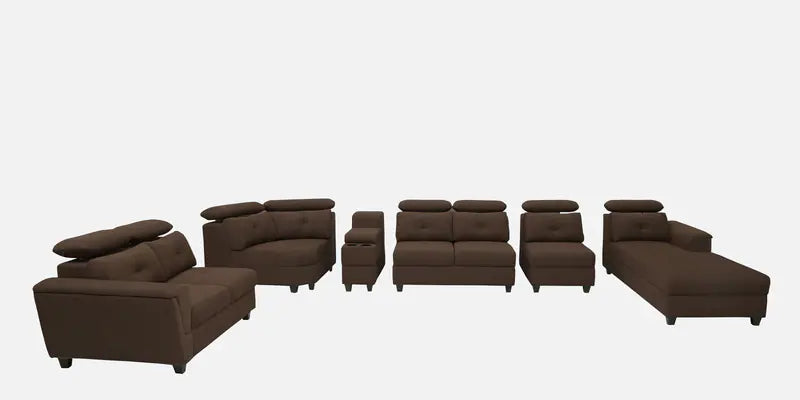 C Shape Fabric Corner Sofa with Solid Wood Frame in Chestnut Brown Color -