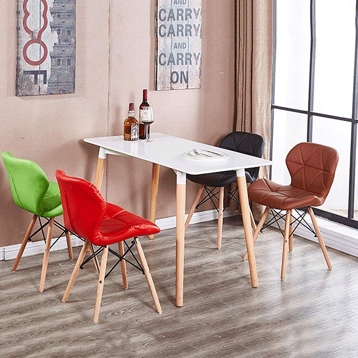 Cafe Chair in Wooden Legs Base Leatherette -