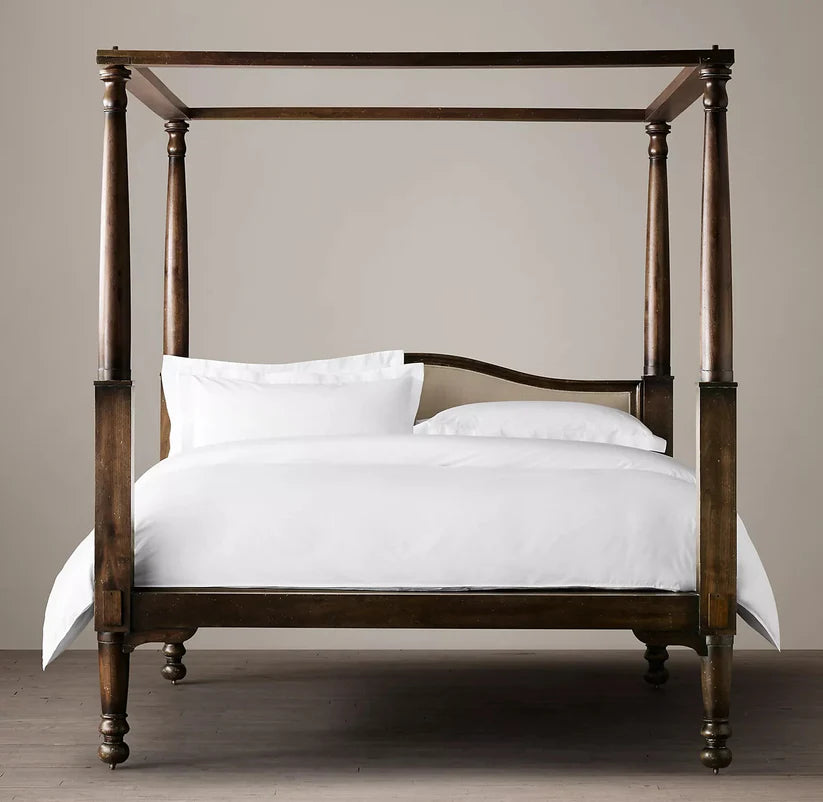 Wodden Bed – Handcrafted Sheesham Solid Wood Frame, Footboard, Four-Poster Design, Walnut Finish