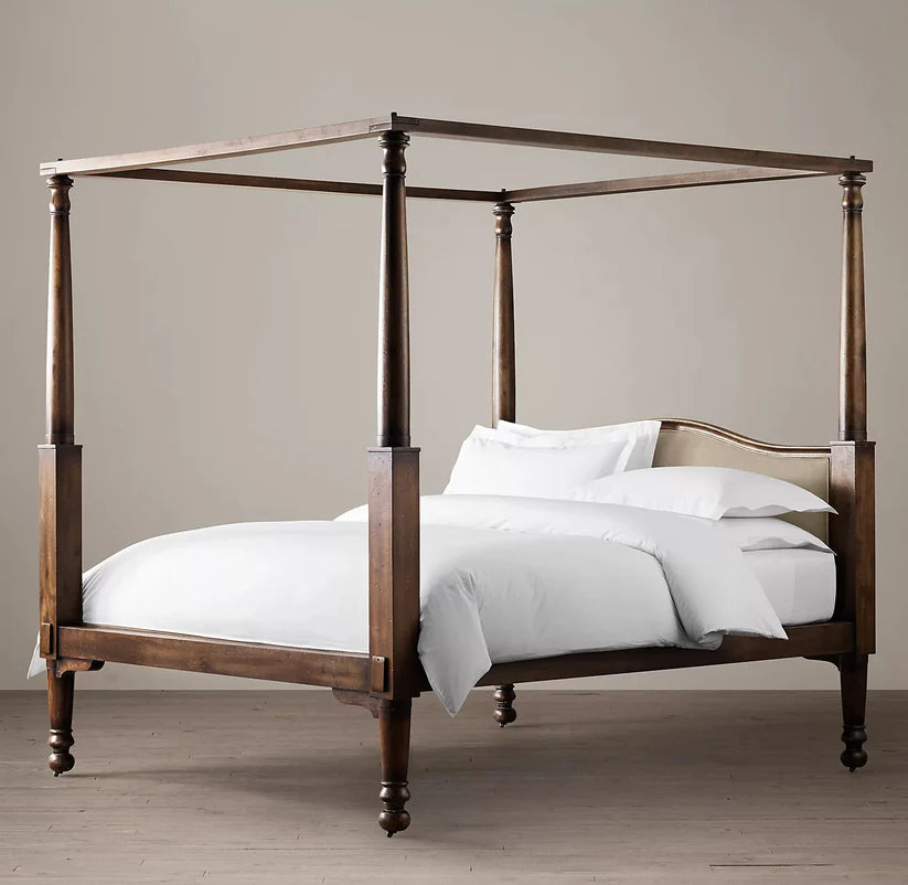 Wodden Bed – Handcrafted Sheesham Solid Wood Frame, Footboard, Four-Poster Design, Walnut Finish