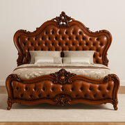 কিং-সাইজ সেগুন কাঠের বিছানা হেডবোর্ড সহ উচ্চ পিইউ-ফিনিশ হেডবোর্ড সাপোর্ট লেগ, আধুনিক ডিজাইন