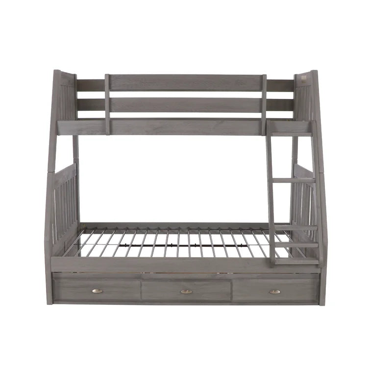 Classics Solid Pine Twin/Full Bunk Bed with Three Drawers in Charcoal -