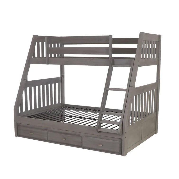 Classics Solid Pine Twin/Full Bunk Bed with Three Drawers in Charcoal -