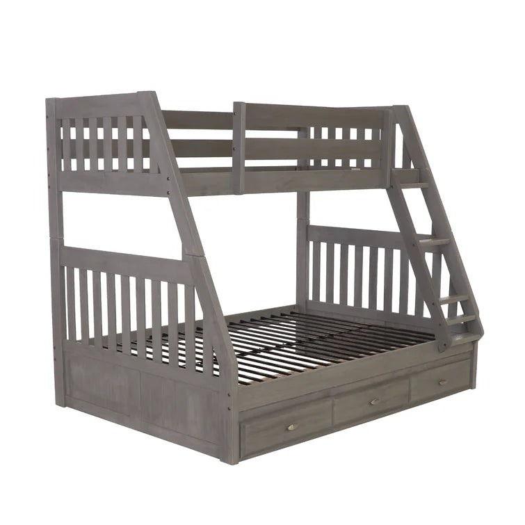 Classics Solid Pine Twin/Full Bunk Bed with Three Drawers in Charcoal -