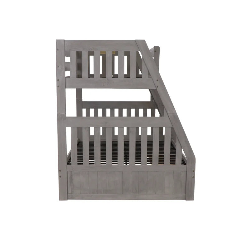 Classics Solid Pine Twin/Full Bunk Bed with Three Drawers in Charcoal -
