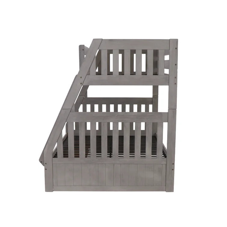 Classics Solid Pine Twin/Full Bunk Bed with Three Drawers in Charcoal -