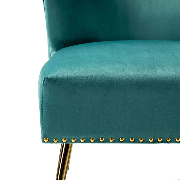 Armless Blue Lounge Chair with Golden Metal Legs