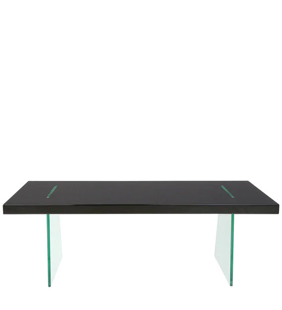 Coffee Center Table with Glass Base Laminated Board Top -