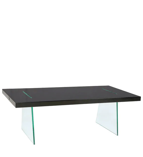 Coffee Center Table with Glass Base Laminated Board Top -