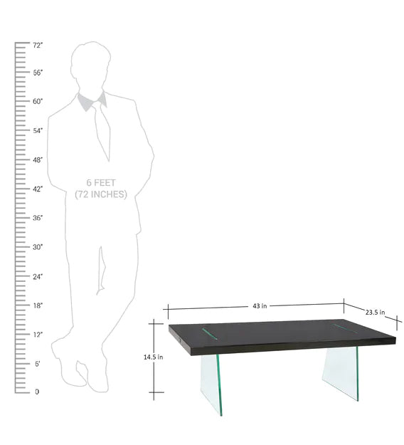 Coffee Center Table with Glass Base Laminated Board Top -