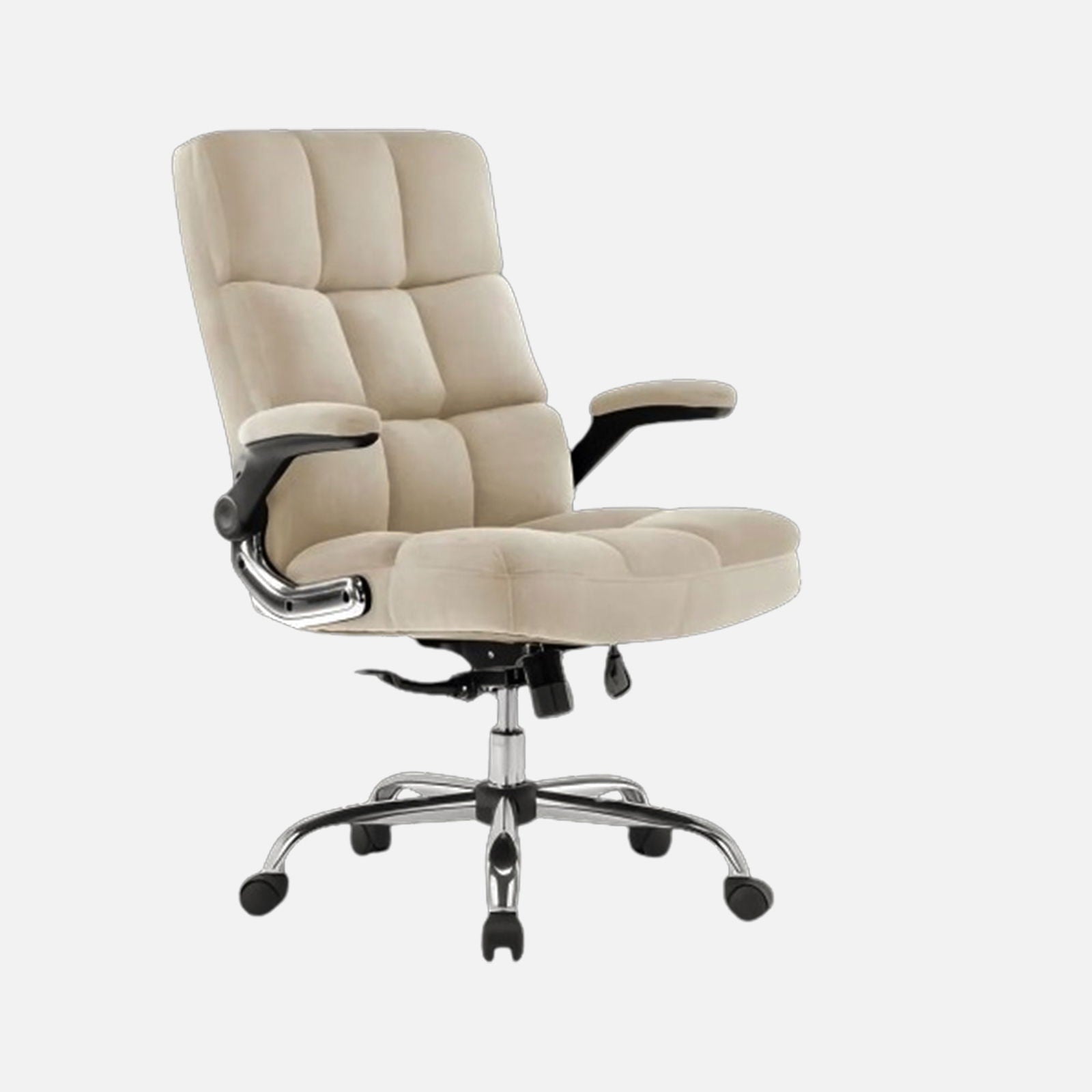 Comfortable Director Chair with Adjustable Armrest Upholstery in Velvet Light Beige (Super Soft) -