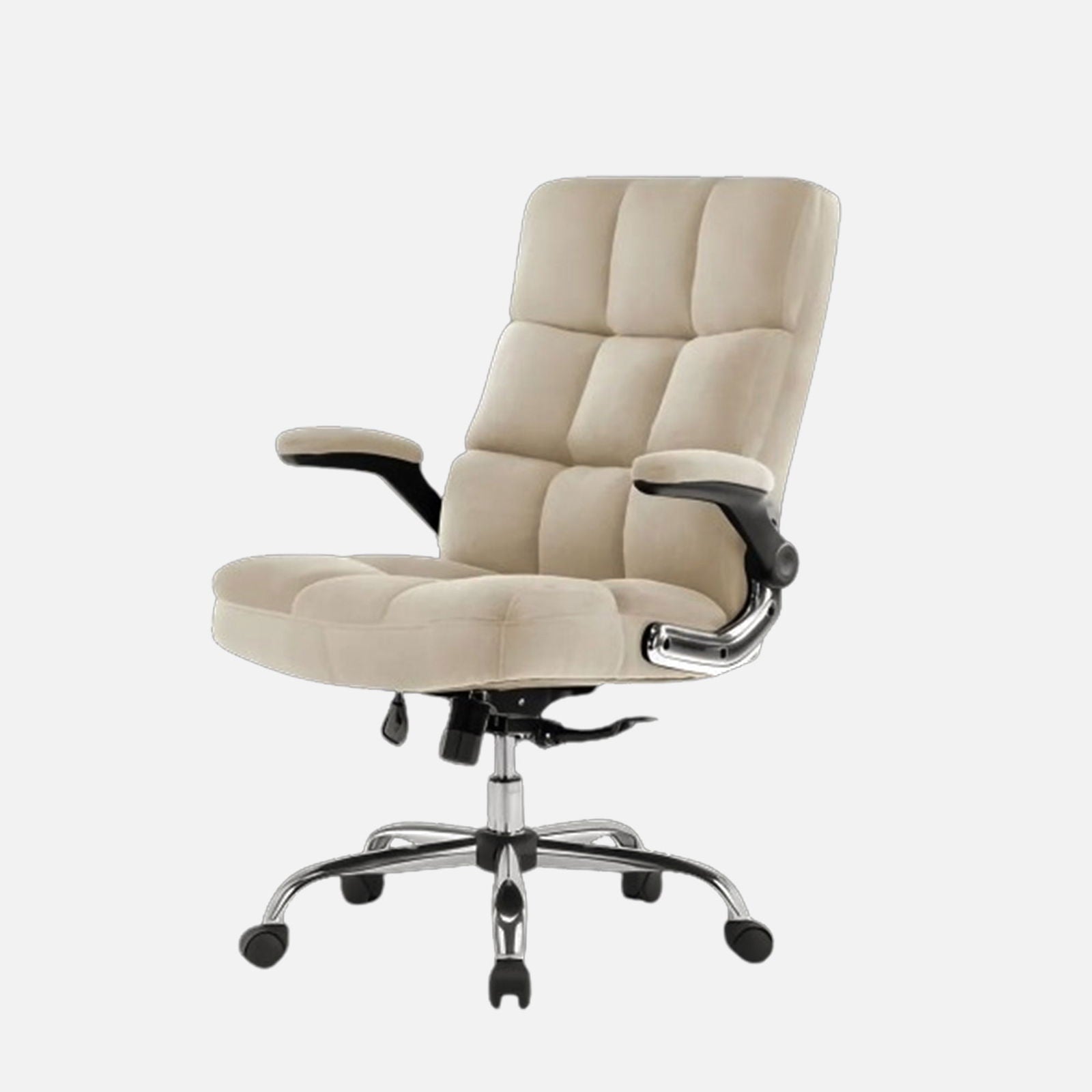 Comfortable Director Chair with Adjustable Armrest Upholstery in Velvet Light Beige (Super Soft) -
