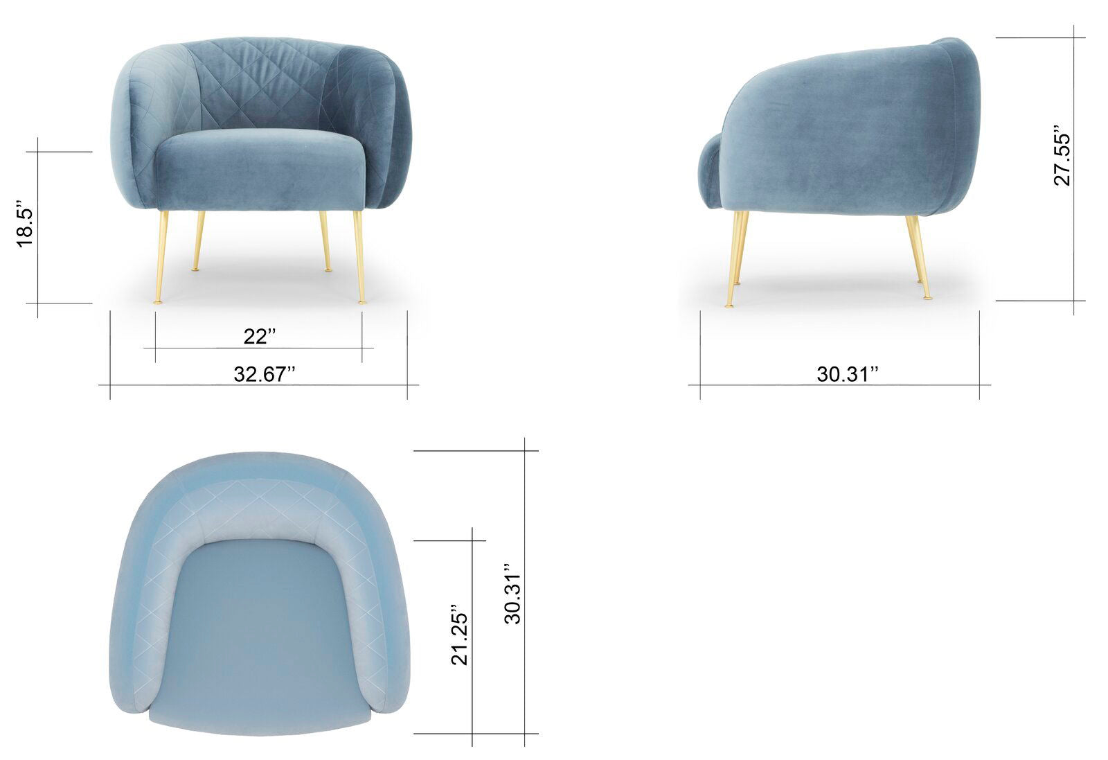 Comfortable Durable Single Seater Chair with Gold Legs -