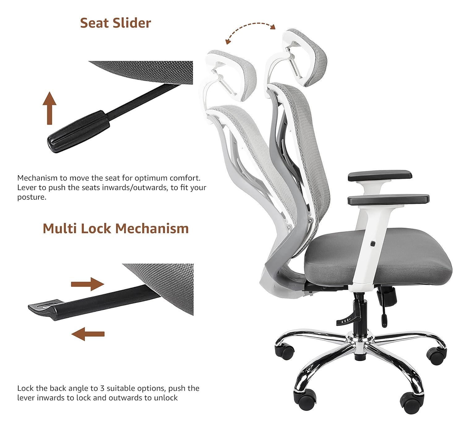 Comfortable High back Chair for Office & Home, Headrest, Armrest in Black -
