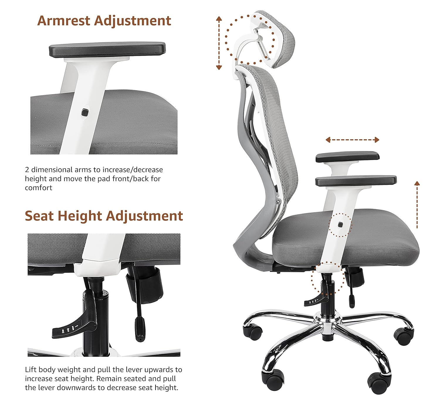 Comfortable High back Chair for Office Home Headrest Armrest in Bl