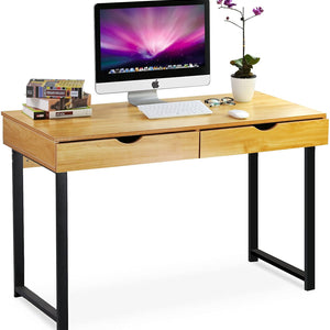 Computer Study Table with Drawers & Metal Frame Base in Wooden