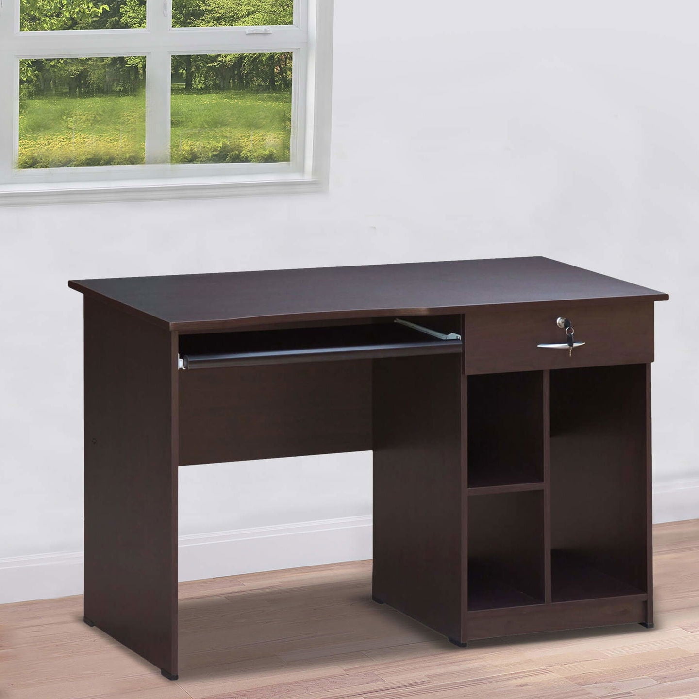 Modern office workstation with spacious desktop area