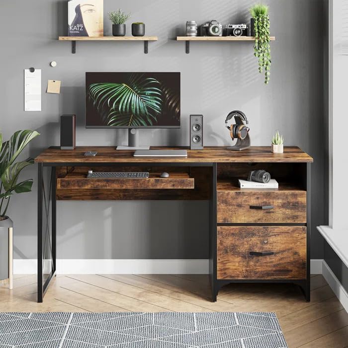 Computer Table with Side Drawer Metal Legs