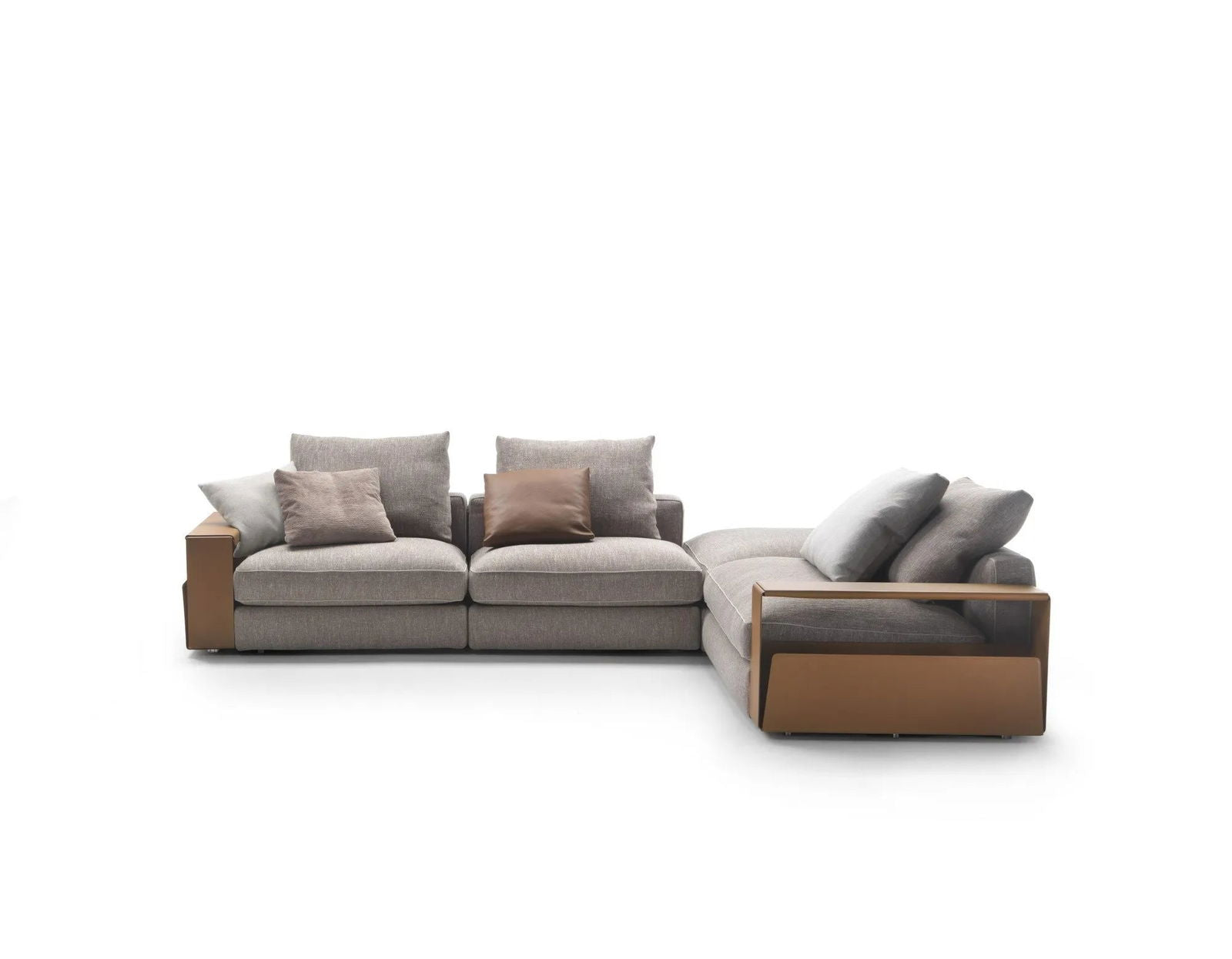 Corner Sectional L- Shape 5 Seater Fabric Sofa with Metal Base -
