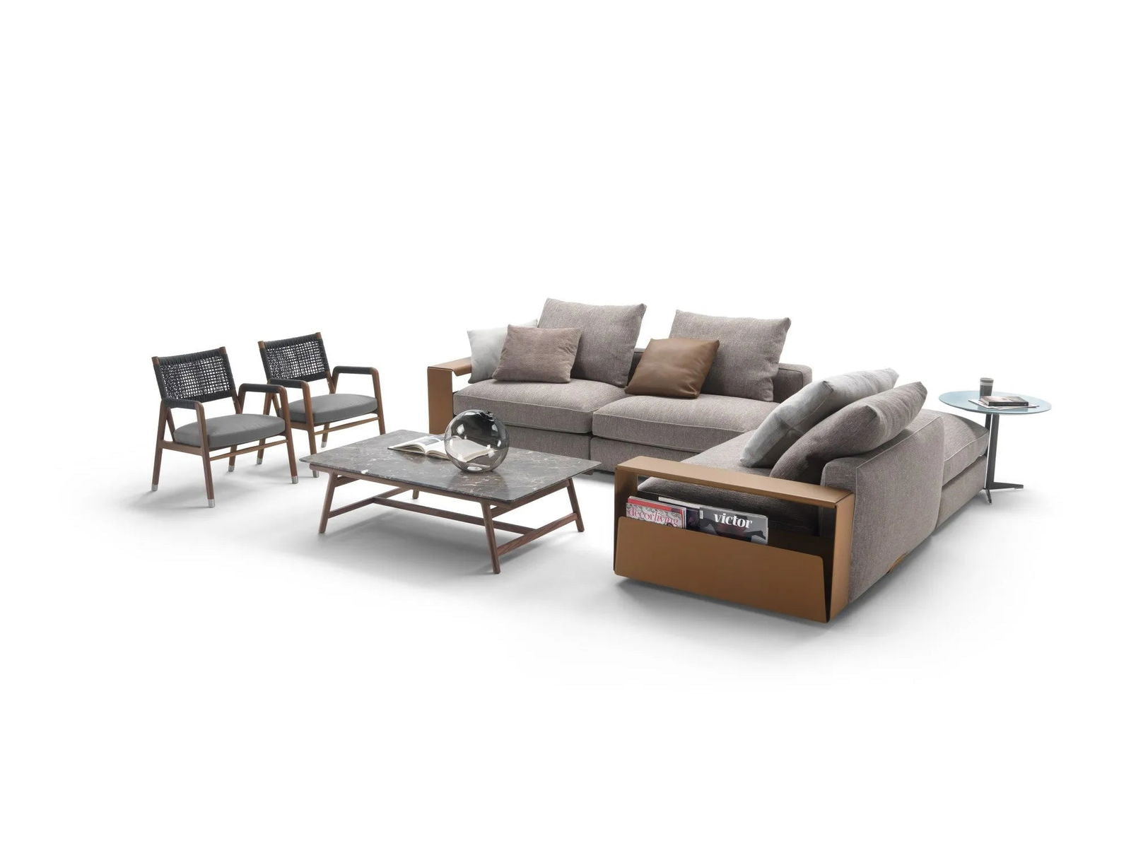 Corner Sectional L- Shape 5 Seater Fabric Sofa with Metal Base -