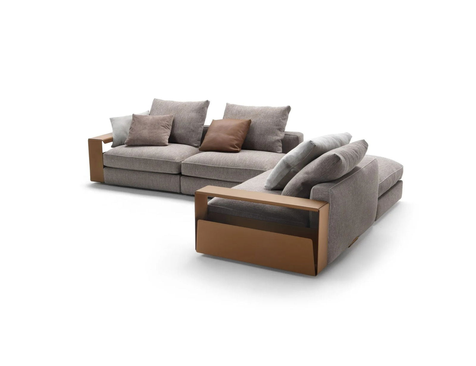 Corner Sectional L- Shape 5 Seater Fabric Sofa with Metal Base -