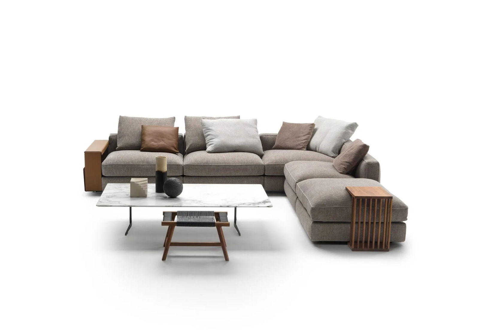 Corner Sectional L- Shape 5 Seater Fabric Sofa with Metal Base -