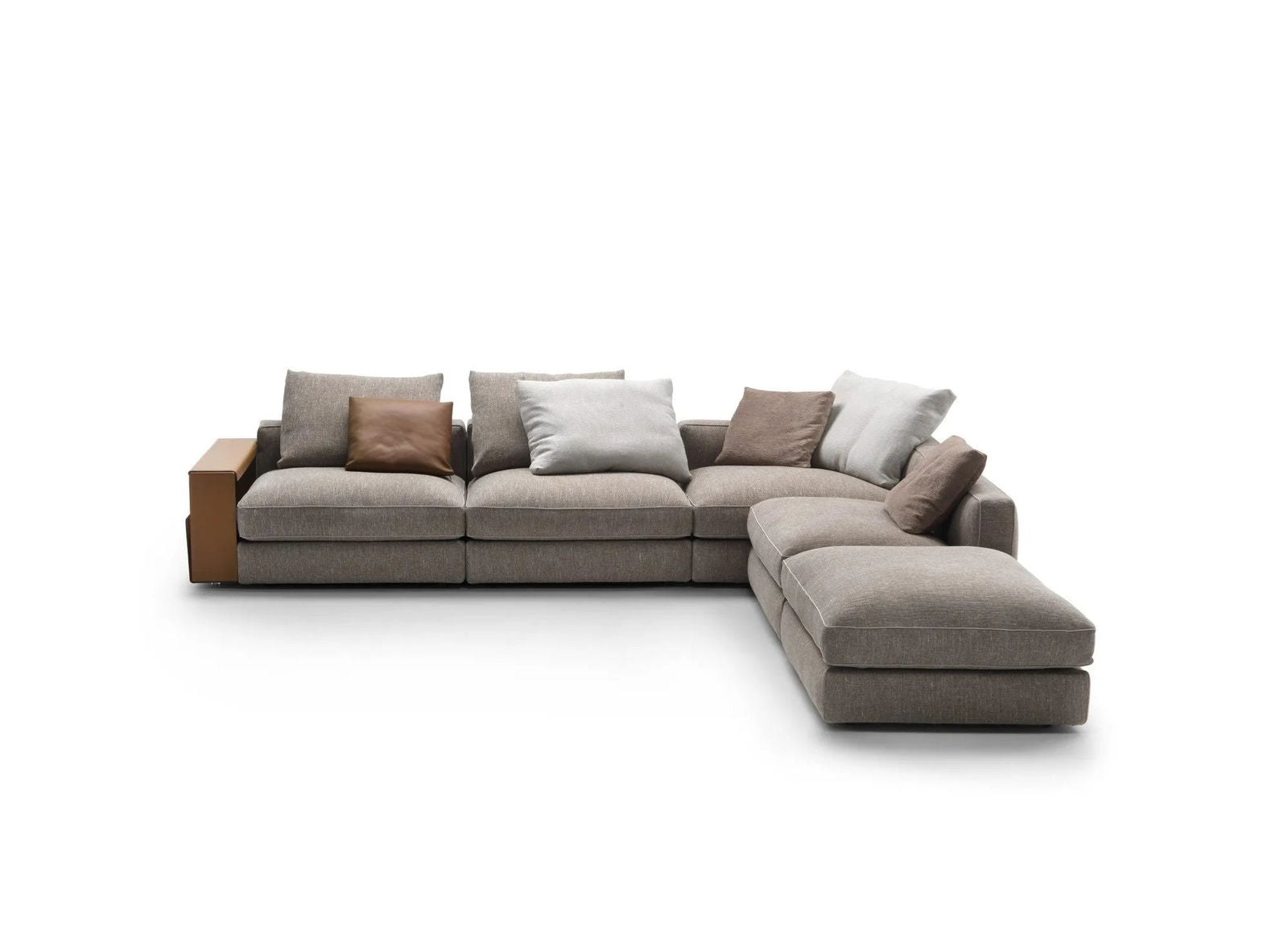 Corner Sectional L- Shape 5 Seater Fabric Sofa with Metal Base -