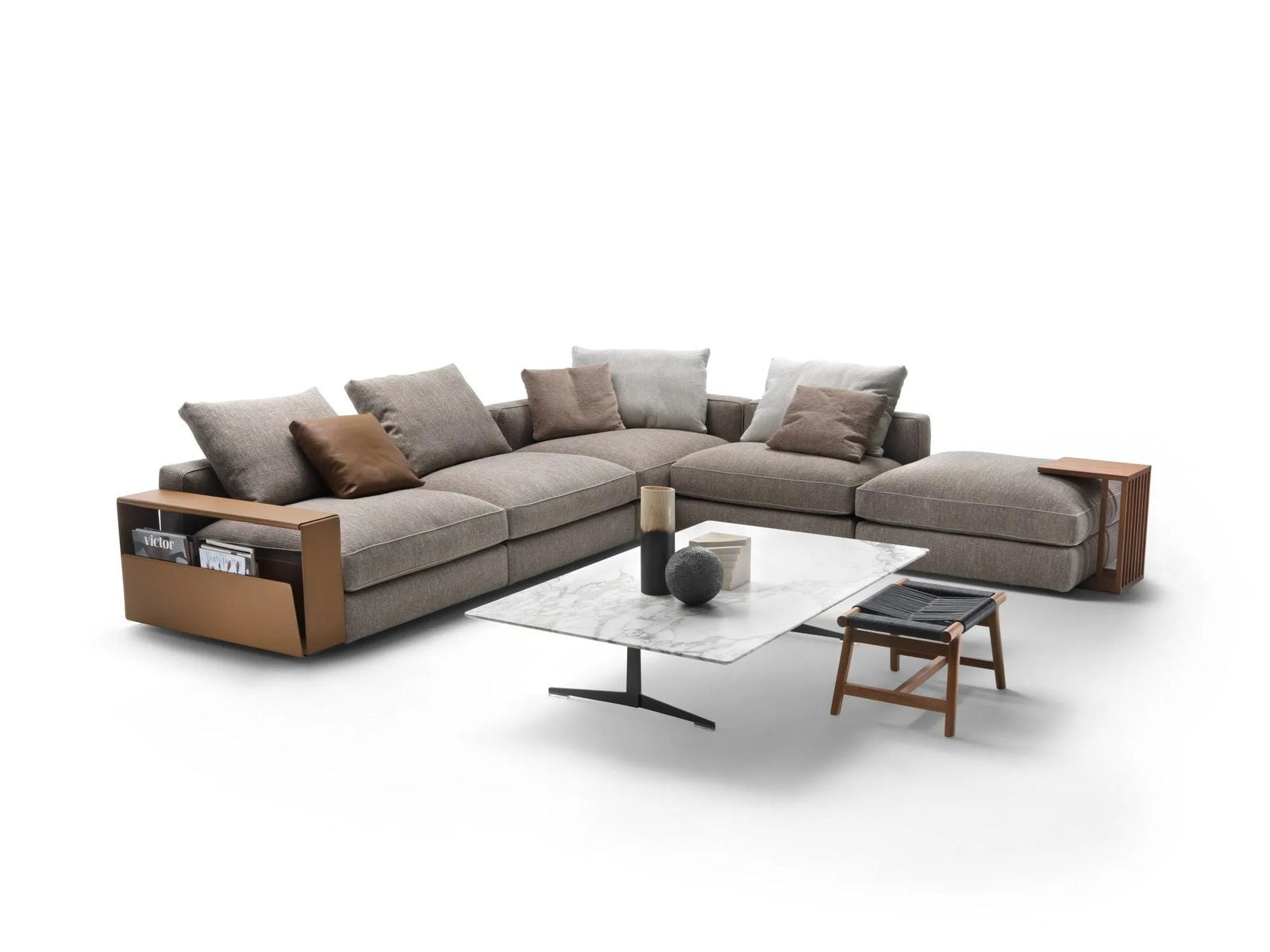 Corner Sectional L- Shape 5 Seater Fabric Sofa with Metal Base -