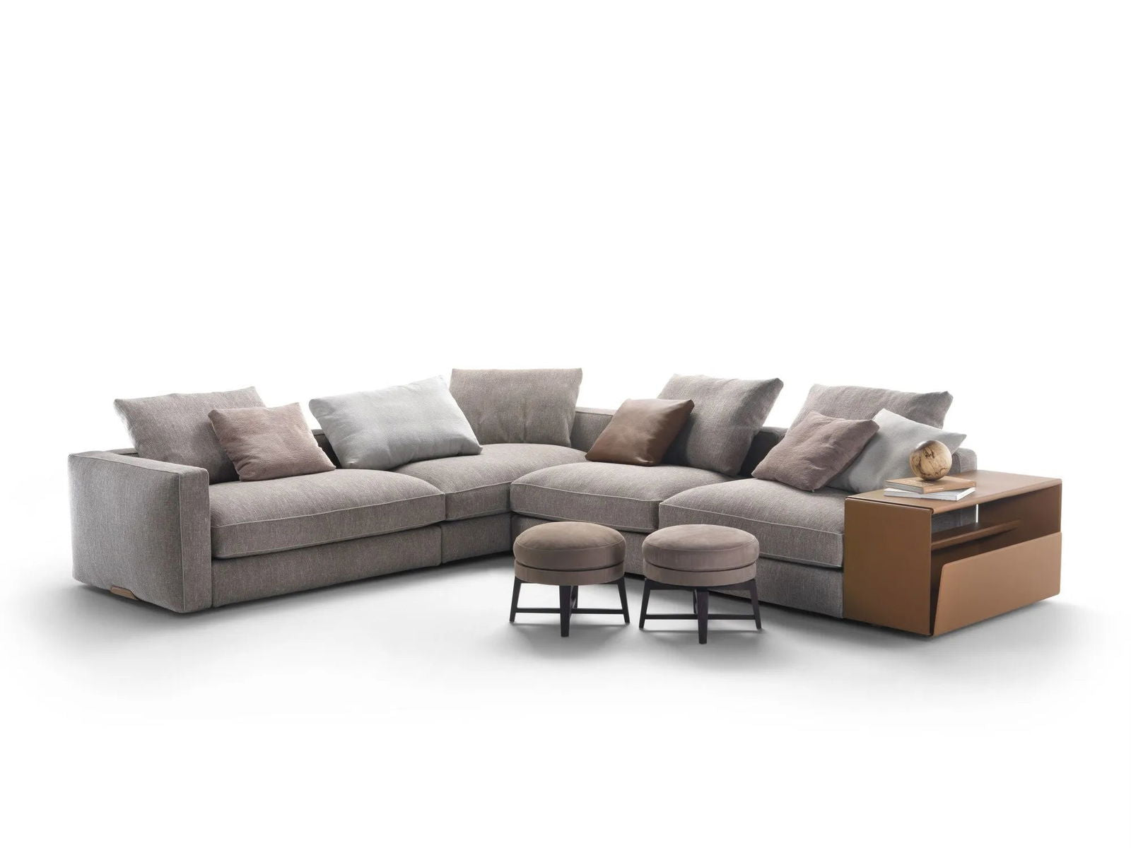 Corner Sectional L- Shape 5 Seater Fabric Sofa with Metal Base -