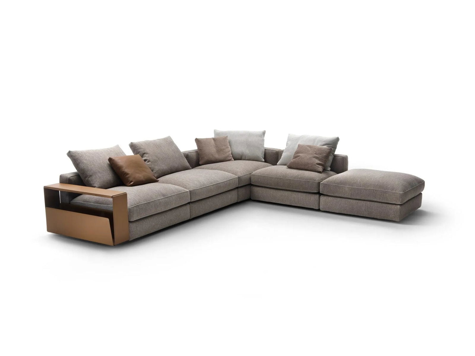 Corner Sectional L- Shape 5 Seater Fabric Sofa with Metal Base -