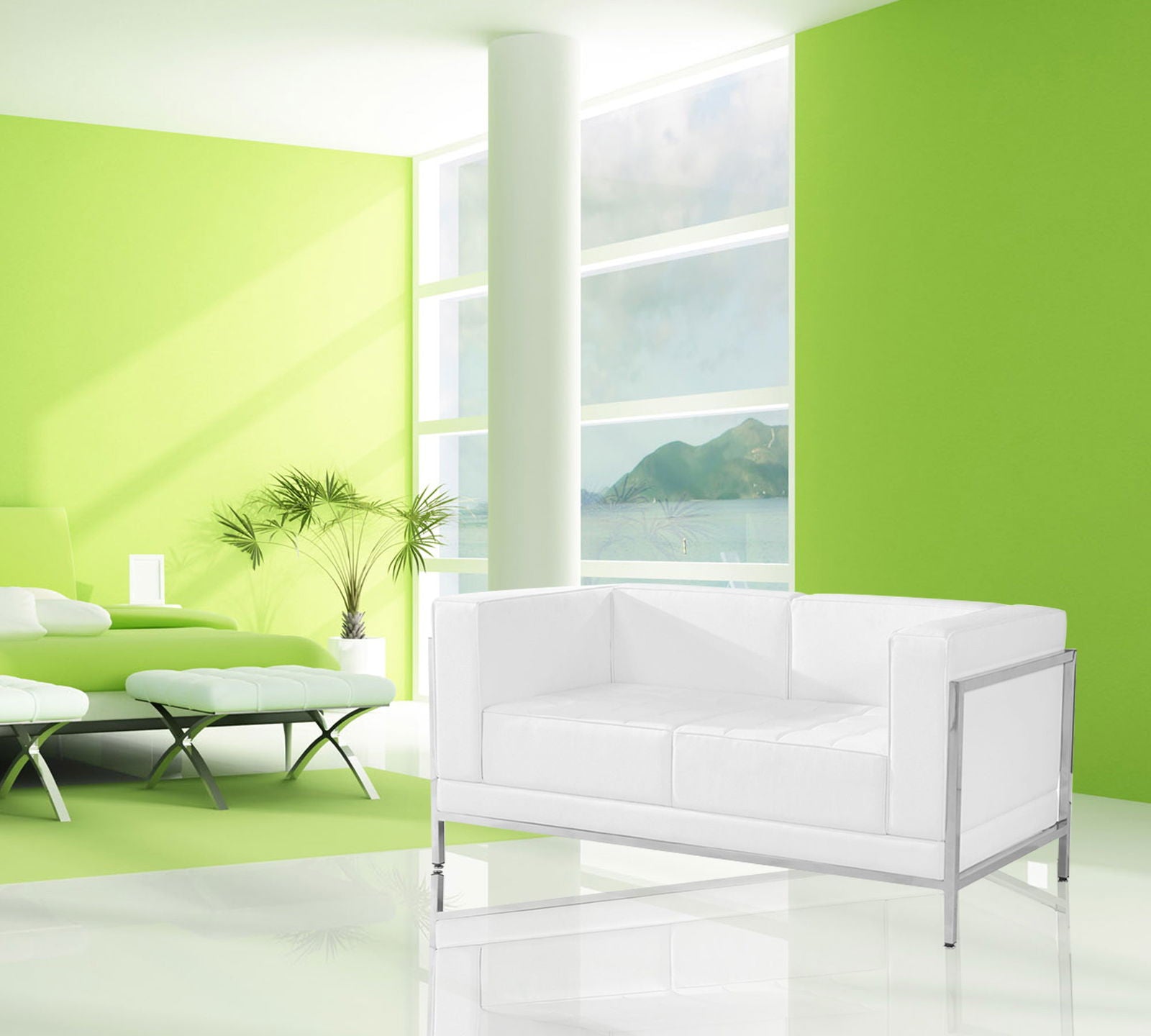Cushioned Leatherette Sofa with Meta Legs -
