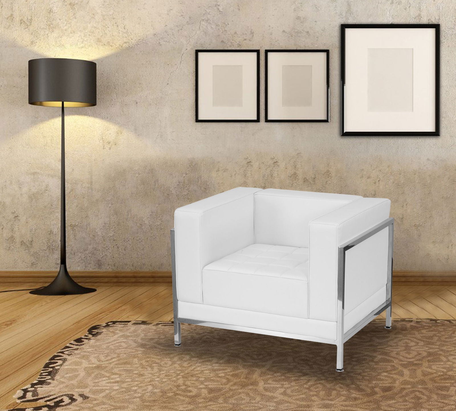 Cushioned Leatherette Sofa with Meta Legs -