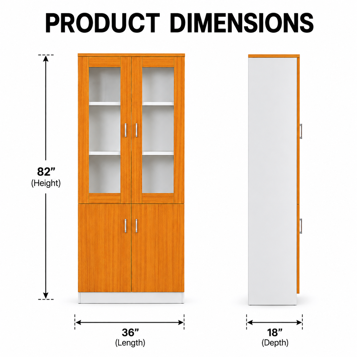 Wall Filing Cabinet with 4 Glass Doors & Storage Compartments – Wooden Finish