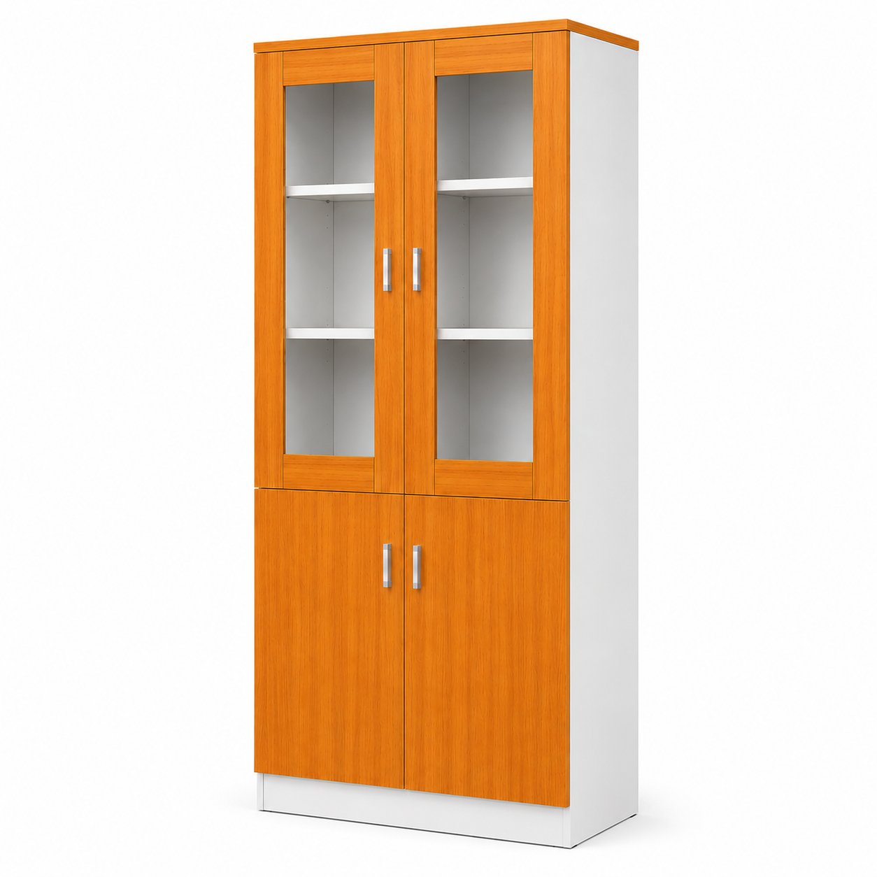 Wall Filing Cabinet with 4 Glass Doors & Storage Compartments – Wooden Finish