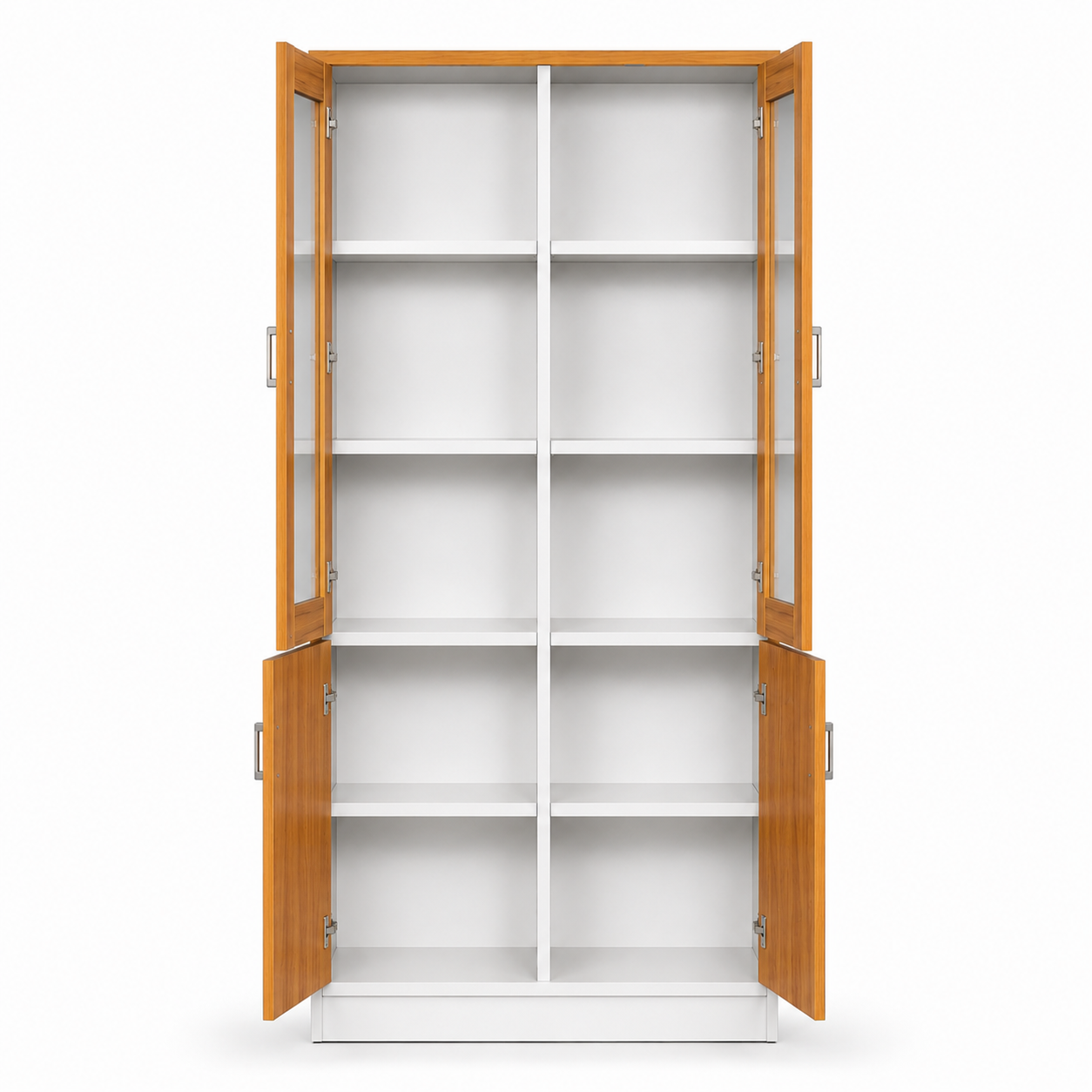 Wall Filing Cabinet with 4 Glass Doors & Storage Compartments – Wooden Finish