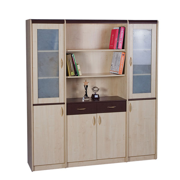 Wooden Filing Cabinet with Glass Doors at Top