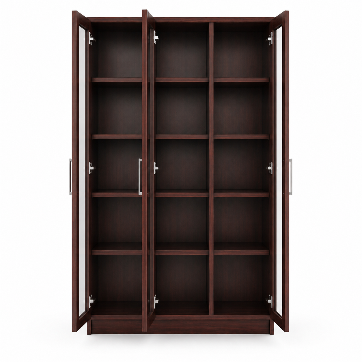 Modern 3 Door Bookcase with Open Shelves and Lower Drawer Storage, Tall Wooden Display Cabinet for Home Office, Study and Living Room