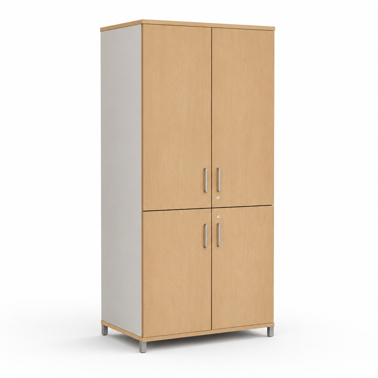 Modern Home Storage Cabinet with 4 Doors, Tall and Lower Storage, Slim Handles and Raised Base for Office, Study and Workspace Areas