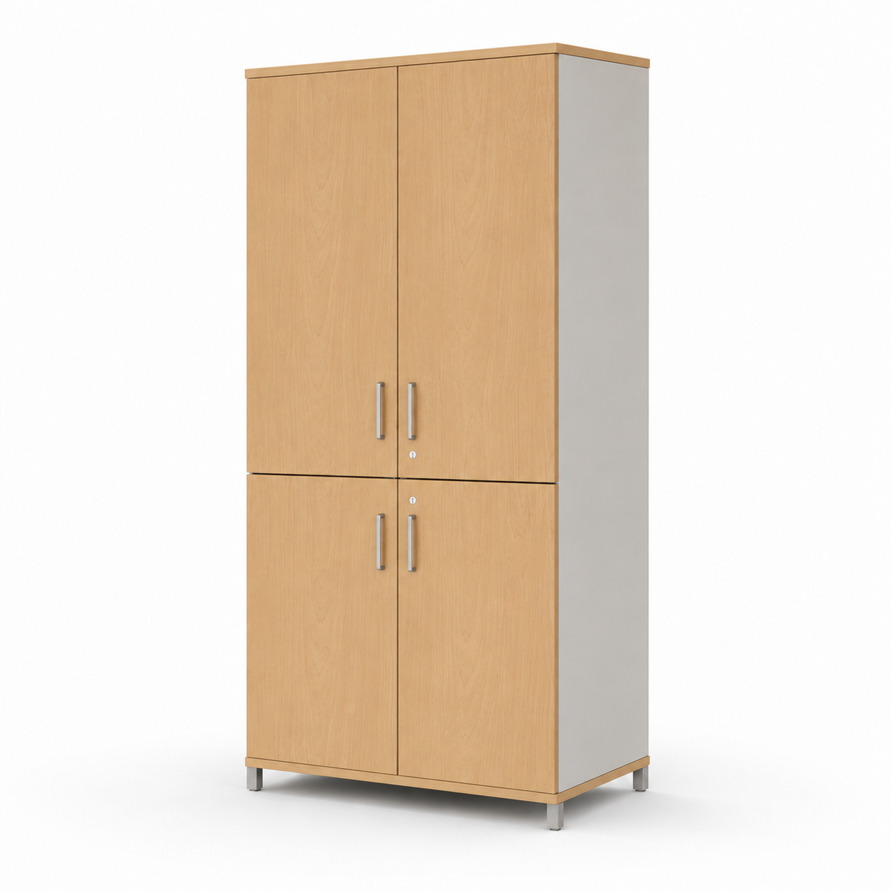 Modern Home Storage Cabinet with 4 Doors, Tall and Lower Storage, Slim Handles and Raised Base for Office, Study and Workspace Areas