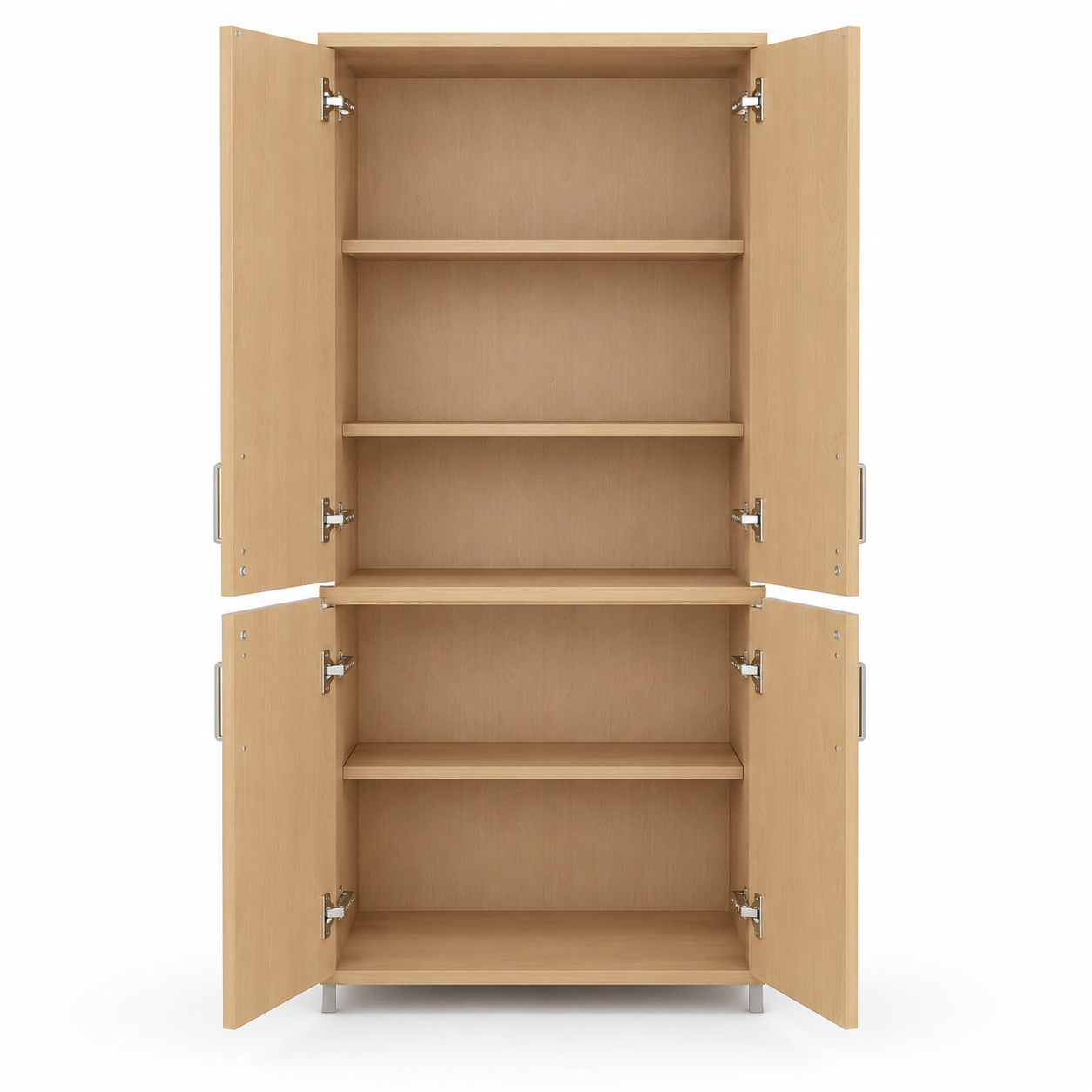 Modern Home Storage Cabinet with 4 Doors, Tall and Lower Storage, Slim Handles and Raised Base for Office, Study and Workspace Areas