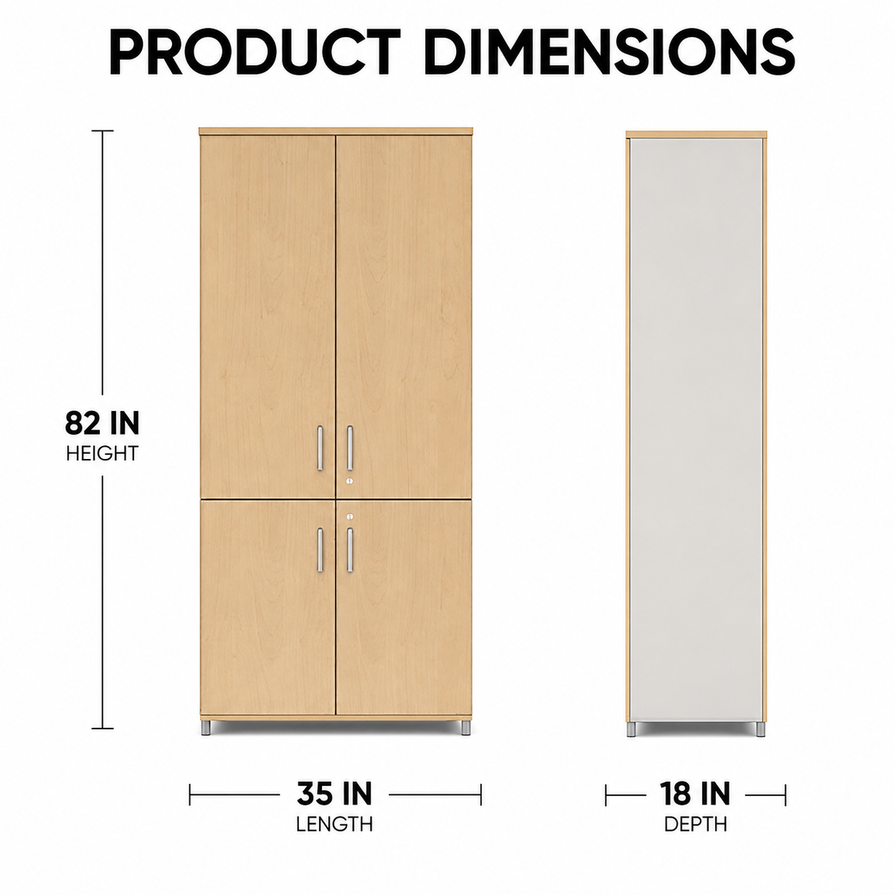 Modern Home Storage Cabinet with 4 Doors, Tall and Lower Storage, Slim Handles and Raised Base for Office, Study and Workspace Areas