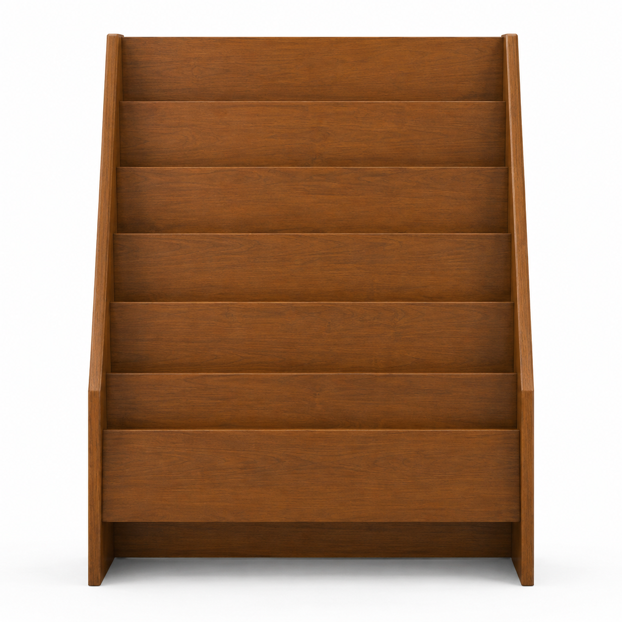 Modern Wooden Magazine Rack with Multiple Open Display Shelves, Freestanding Book and Newspaper Holder for Living Room